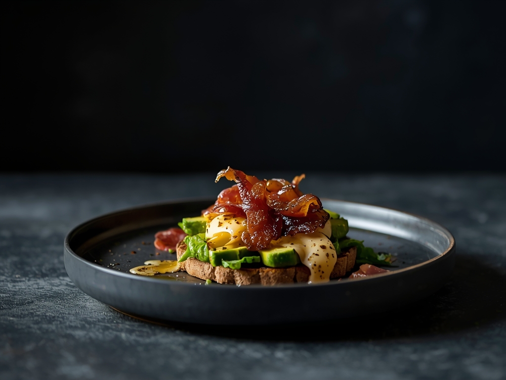Avocado med spejlæg og bacon