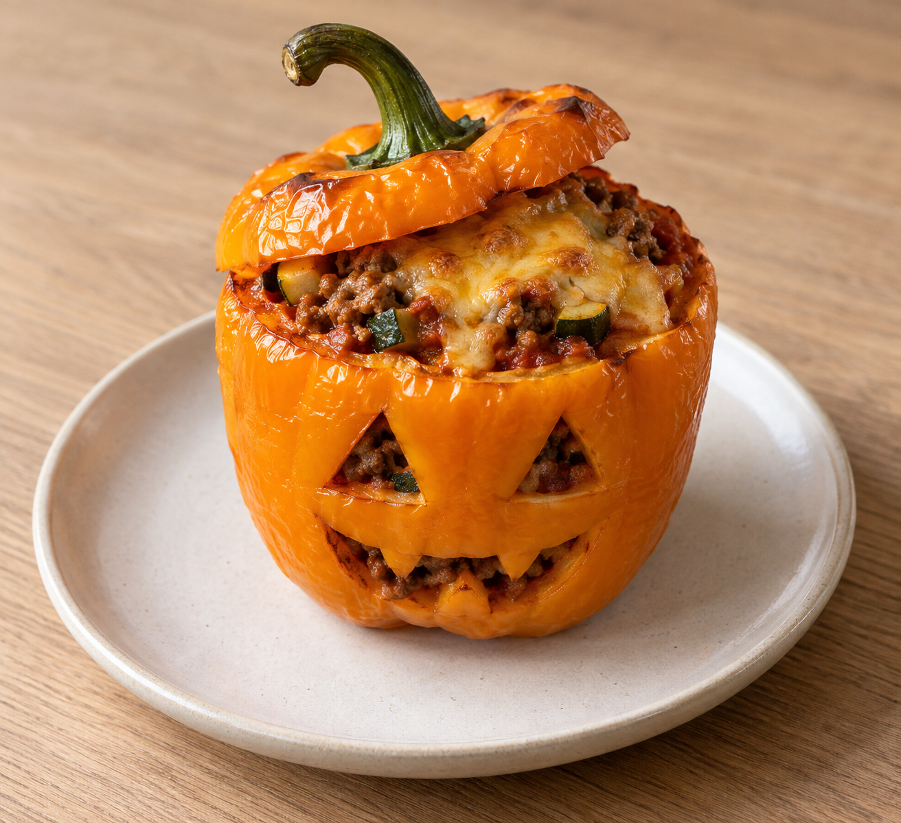 Halloween-peberfrugter med oksekød og cheddar