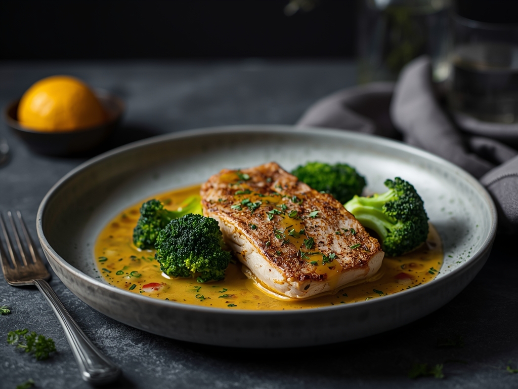 Ovnbagt laks med smørsauce og broccoli