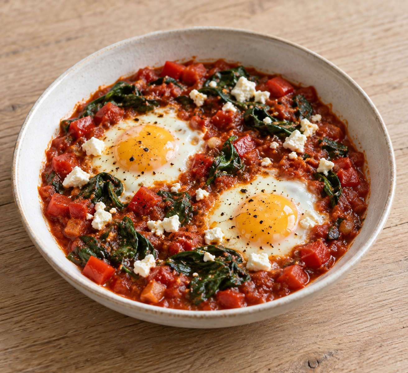 Shakshuka med spinat og feta